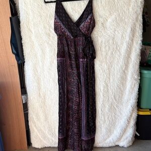 Free People Black and Purple Patterned Jumpsuit